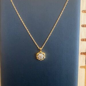 Nina Ricci Gold and White Necklace with Crystal Pendant